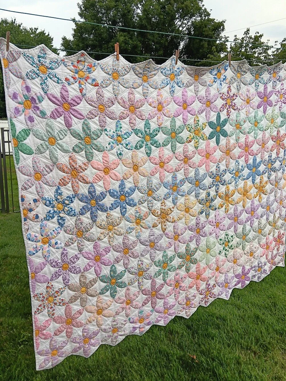 Handmade Floral Patchwork Quilt in Pastel Colors